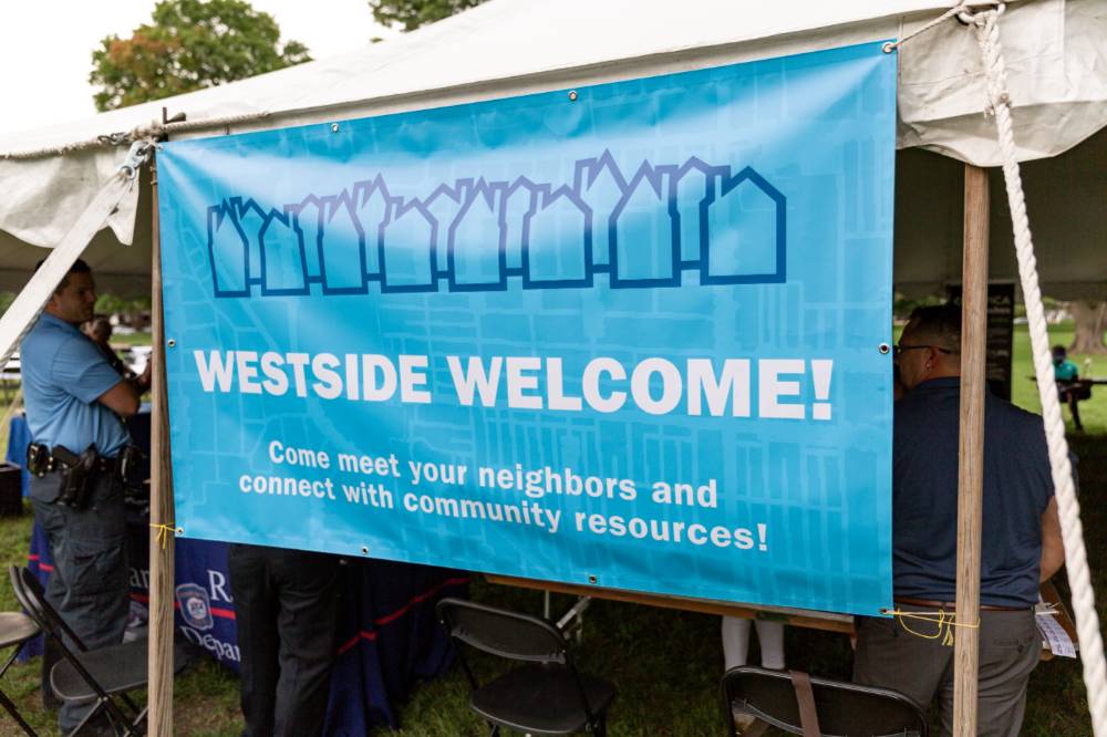 Westside Welcome banner displaying "come meet your neighbors and connect with community resources!"